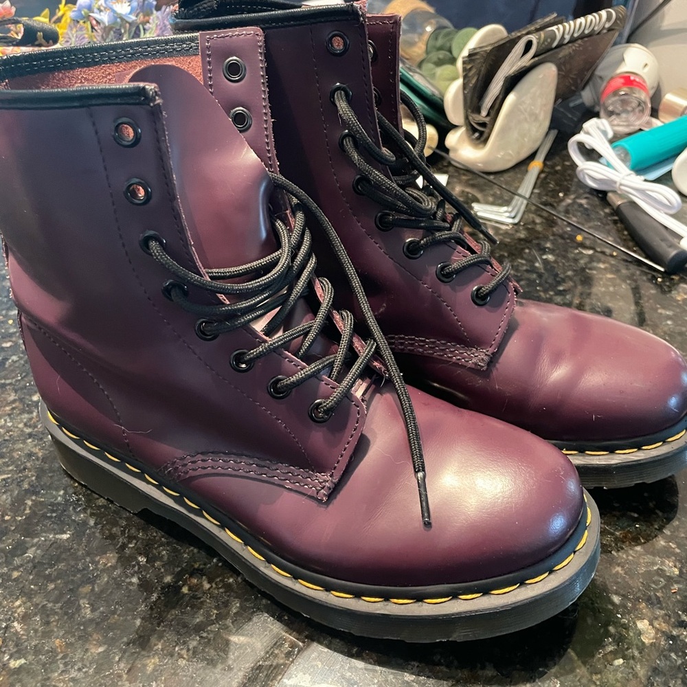 Dr. Martens Purple Combat Boots with Air-Cushioned Sole